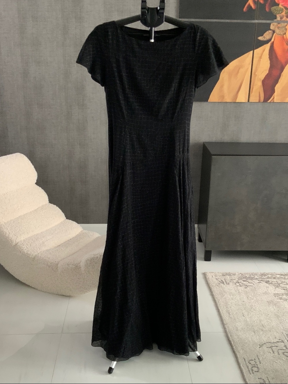 Moschino Black Maxi Dress with Subtle Grid Texture 6
